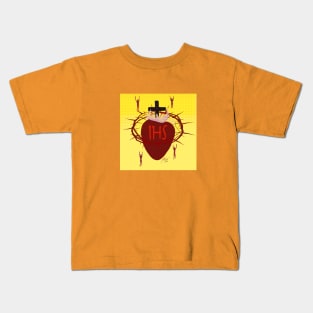 Sacred Heart of Jesus with Christogram on Yellow Kids T-Shirt